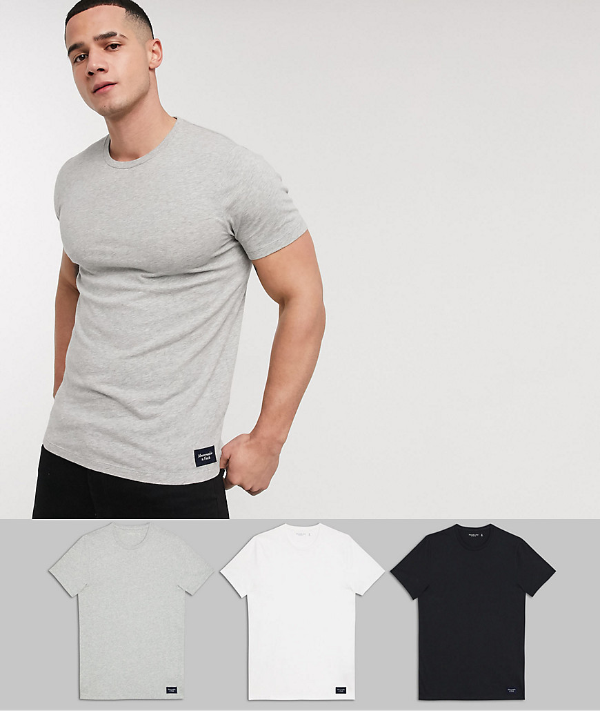 Abercrombie & Fitch - Set van 3 T-shirts met ronde hals en logolabel in wit/grijs/zwart