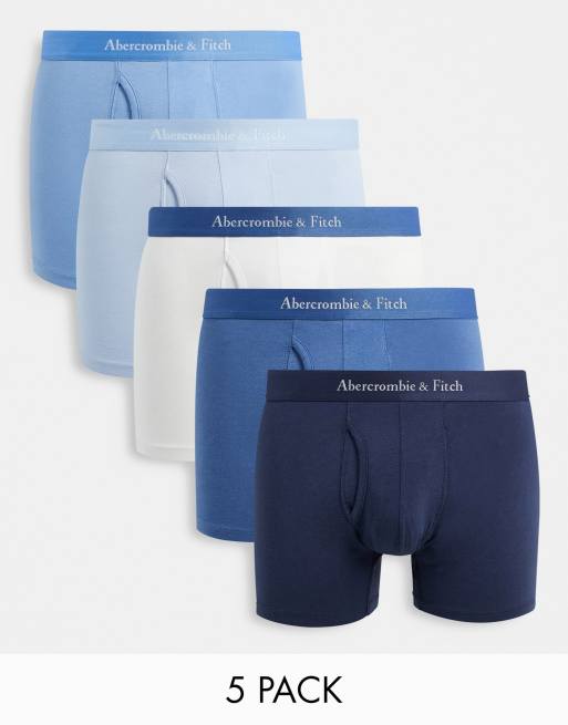 Abercrombie & Fitch - Set van 5 boxershorts met logotailleband in wit en blauwtinten