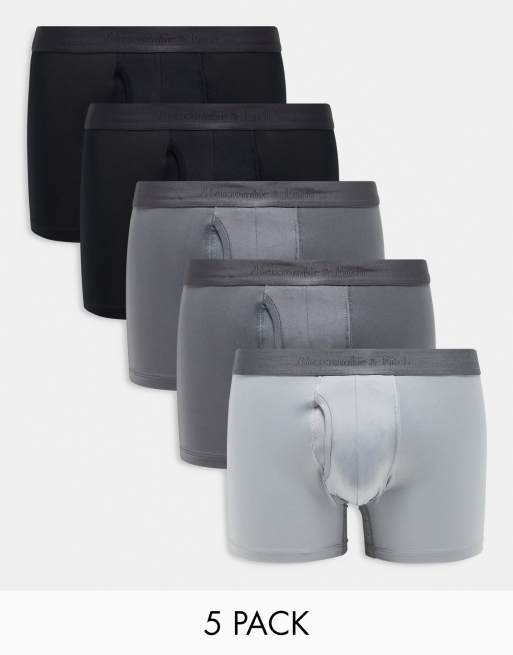 Abercrombie & Fitch - Set van 5 performance boxershorts met logo op de tailleband in zwart en grijs