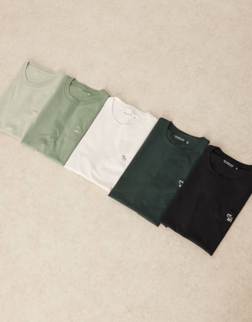 Abercrombie & Fitch - Set van 5 T-shirts met icoonlogo in zwart, groen en wit