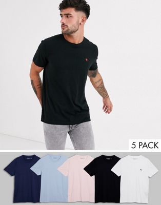 Abercrombie & Fitch - Set van 5 T-shirts met ronde hals en logo in wit/marineblauw/roze/zwart/lichtblauw-Multi