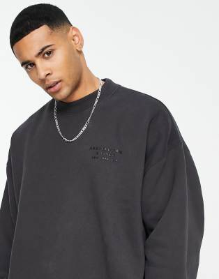 Abercrombie & Fitch shadow logo raised neck crewneck sweatshirt in black