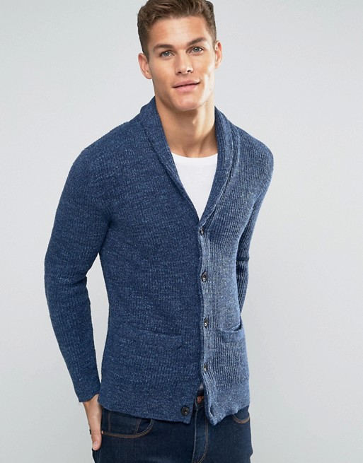 Abercrombie & Fitch Shawl Cardigan Heavy Rib Knit in Navy | ASOS