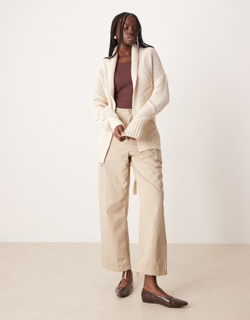 Abercrombie & Fitch shawl collar boho cardigan in cream, 2 of 4