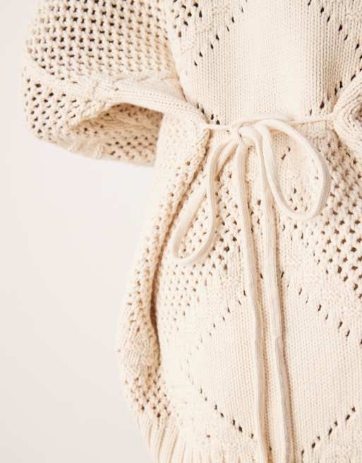 Abercrombie & Fitch shawl collar boho cardigan in cream, 3 of 4