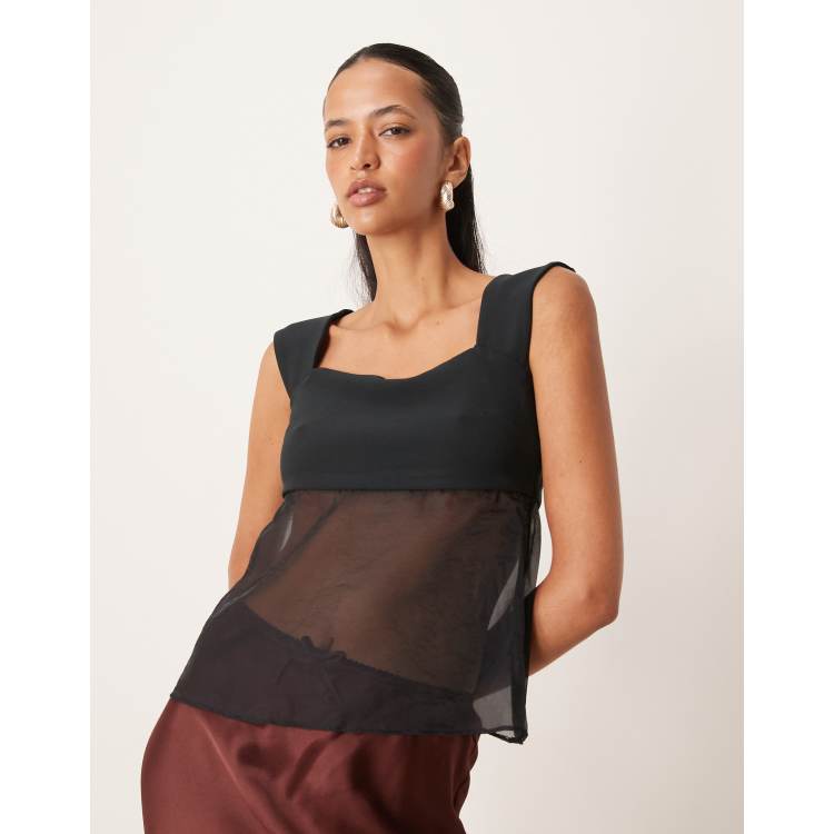 Abercrombie & Fitch sheer babydoll cami top in black | ASOS