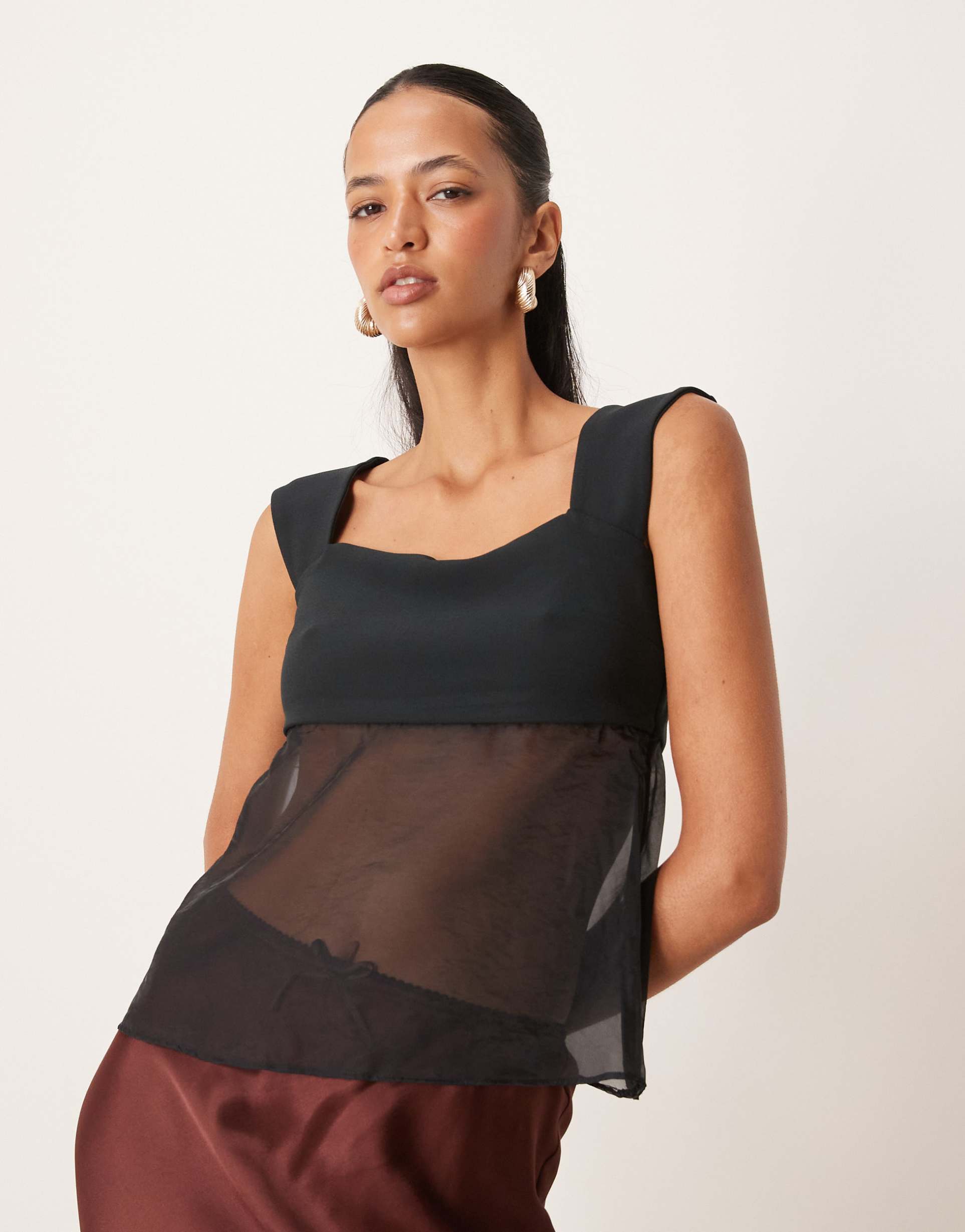 abercrombie & fitch sheer babydoll cami top in black