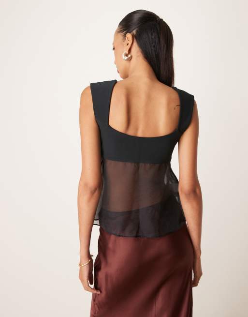 Abercrombie & Fitch sheer babydoll cami top in black