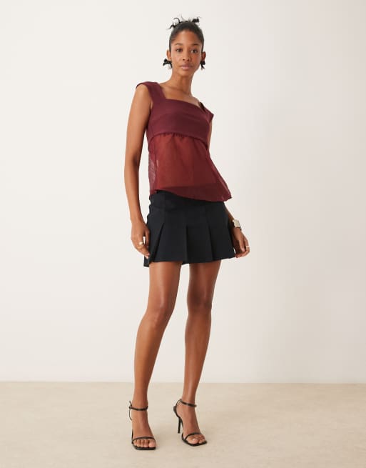 Abercrombie & Fitch sheer babydoll cami top in burgundy | ASOS