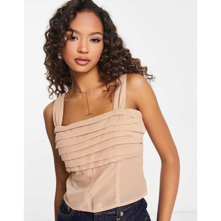 Abercrombie & Fitch A&F Women's Satin Lace Trim Detail Cami Tank Tops Brown  XS