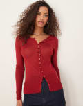 [Abercrombie & Fitch] Abercrombie & Fitch sheer button through top in burgundy-Red S RED