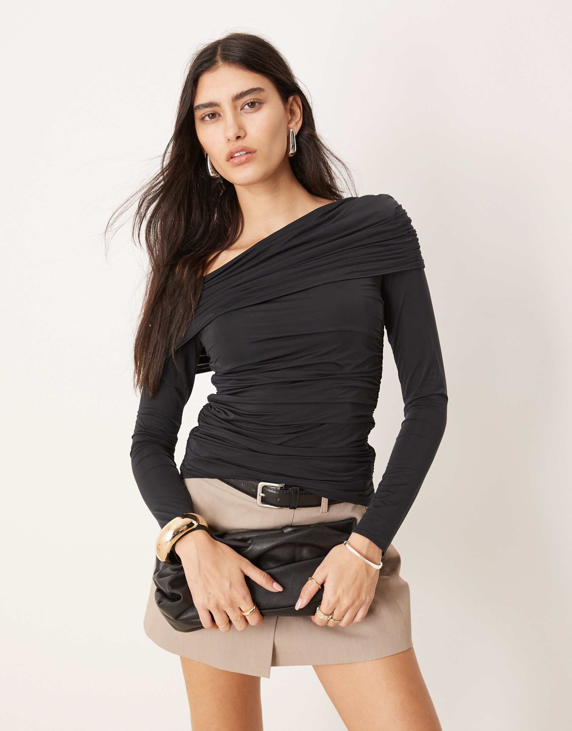abercrombie & fitch sheer fold over top in black