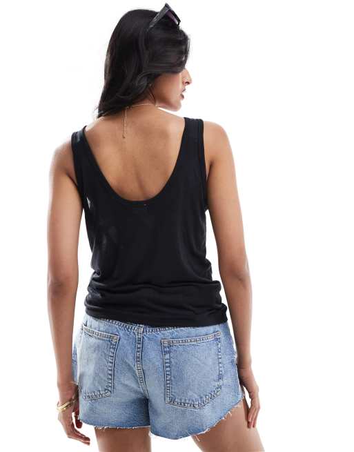 Abercrombie & Fitch sheer jersey tank top in black, 3 of 4