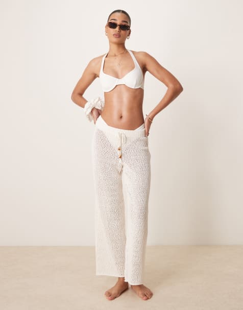 Abercrombie & Fitch sheer knit beach pants in white - view 1