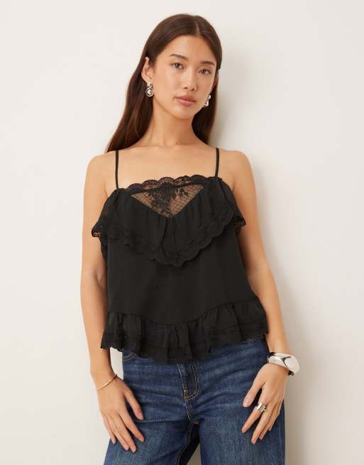 Abercrombie & Fitch sheer lace cami top in black