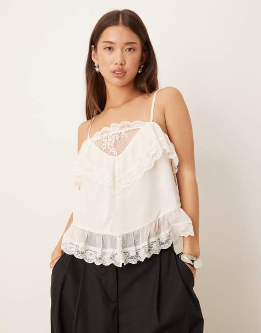 Abercrombie & Fitch sheer lace cami top in cream