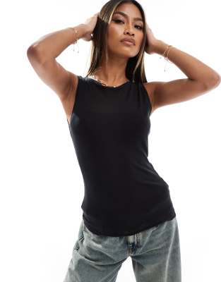 Abercrombie & Fitch sheer layered slash neck top in black