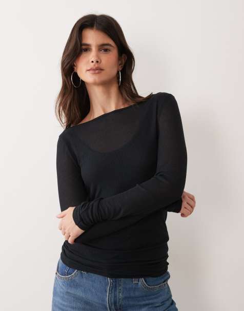 Abercrombie & Fitch sheer long sleeve layered top in black - view 1