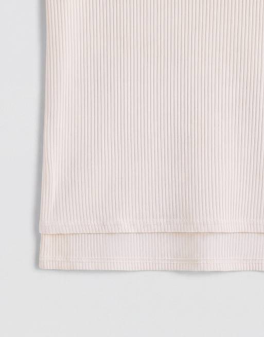 Abercrombie & Fitch sheer long sleeve layered top in cream, 8 of 9