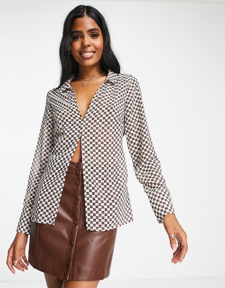 Abercrombie & Fitch Sheer Shirt In Brown Checkerboard