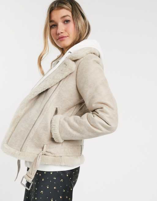 Faux sherpa moto jacket sale