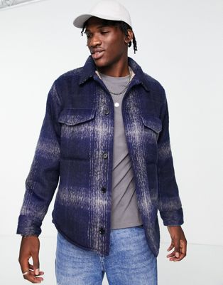 Abercrombie & Fitch sherpa lined check jacket in blue