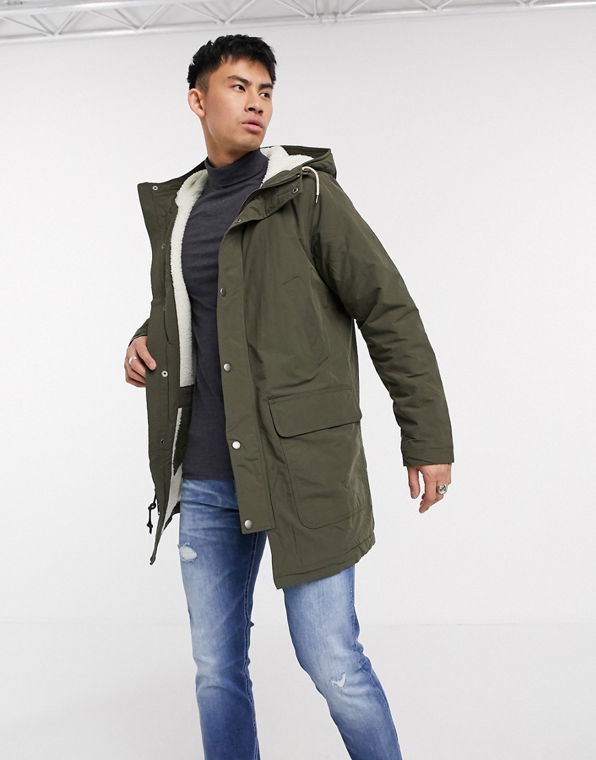 Abercrombie & Fitch sherpa lined hooded parka jacket-Green