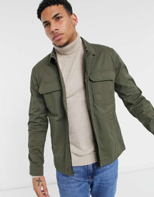 Mens olive shop shirt jacket