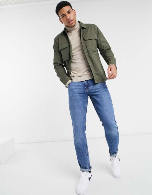 Olive shirt jacket discount mens