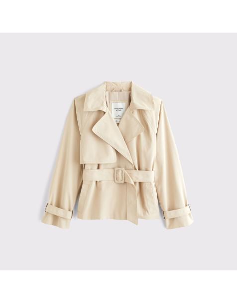 Abercrombie & Fitch Short belted trench coat in light brown - view 1