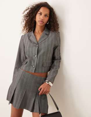 Abercrombie & Fitch short blazer in striped grey herringbone part