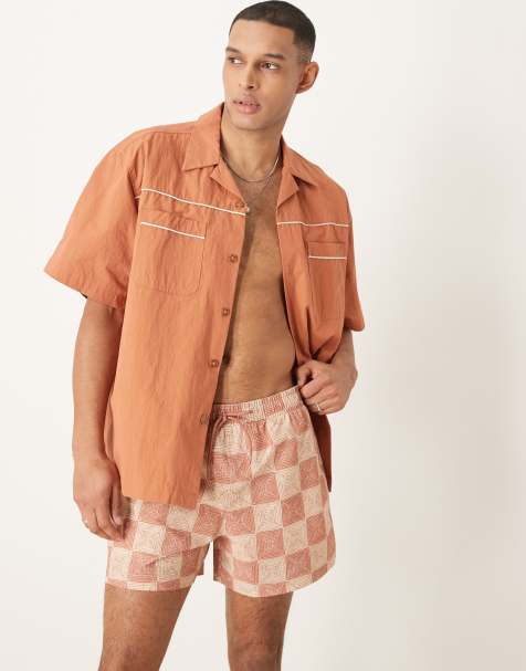 Abercrombie & Fitch - Short de bain stretch à motif quadrillage - Marron - view 1