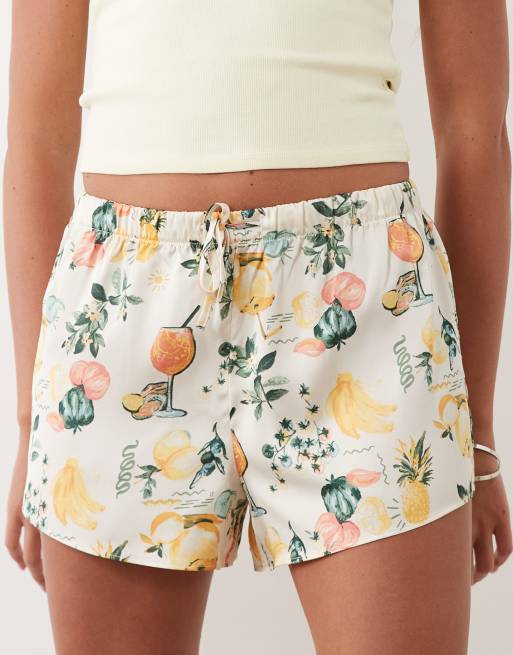 Abercrombie & Fitch - Short de pyjama d'ensemble en satin à imprimé agrumes - Jaune, 4 de 4