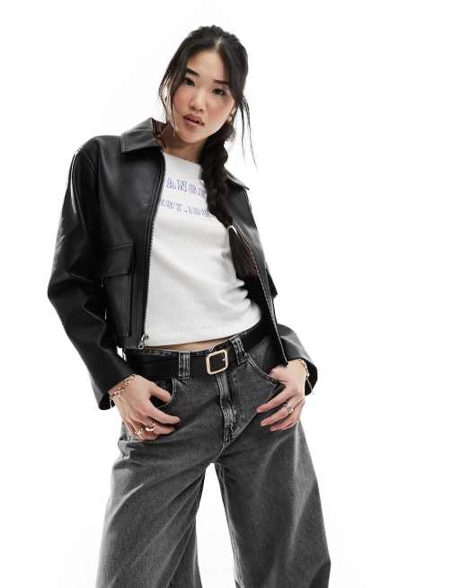 Short black faux leather on sale jacket