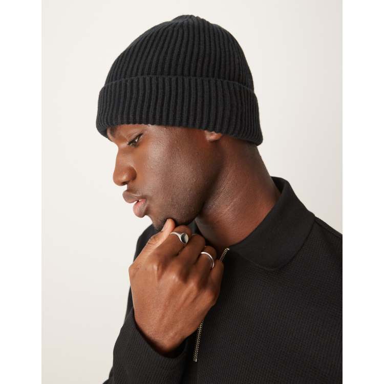 Abercrombie & Fitch short rib knit beanie in black | ASOS