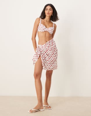 short sarong in cherry print - part of a set-Multi