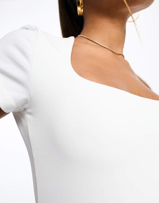 Abercrombie & Fitch short sleeve bodysuit in white with square neckline, 2 of 4