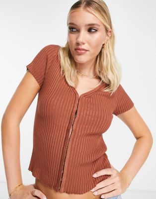 Abercrombie & Fitch short sleeve cardi top in brown