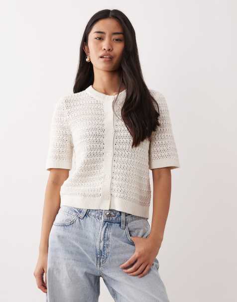 Abercrombie & Fitch short sleeve cardigan in cream