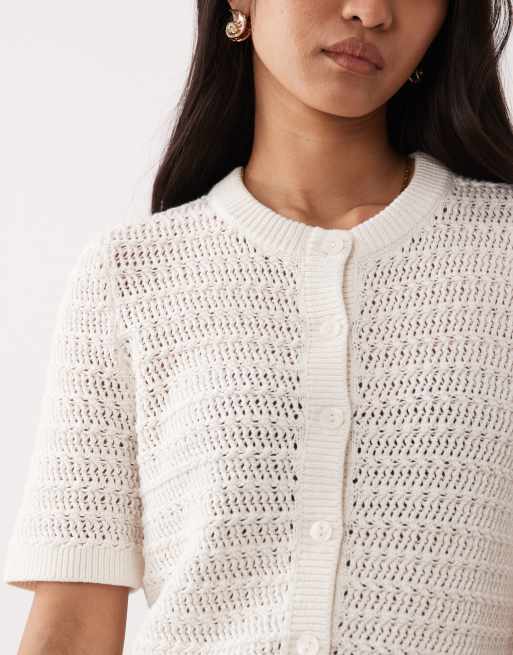 Abercrombie & Fitch short sleeve cardigan in cream, 3 of 4