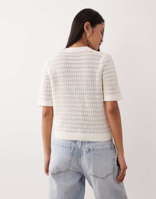 Abercrombie & Fitch short sleeve cardigan in cream, 4 of 4