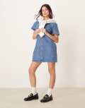 [Abercrombie & Fitch] Abercrombie & Fitch short sleeve crew neck denim mini dress in medium wash blue M BLUE