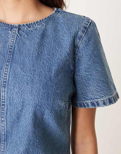 Abercrombie & Fitch short sleeve crew neck denim mini dress in medium wash  blue | ASOS