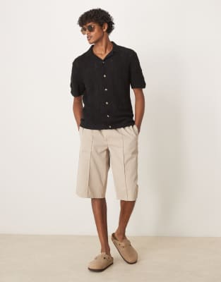 Abercrombie & Fitch Short Sleeve Crochet Button Up Polo In Black