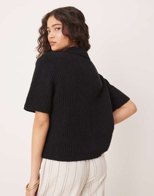 Abercrombie & Fitch short sleeve crochet cardigan in black | ASOS