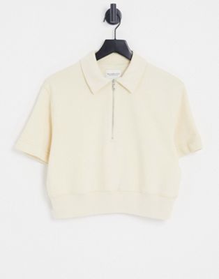 Abercrombie & Fitch short sleeve half zip polo in tan
