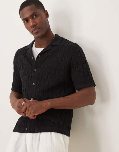 Abercrombie & Fitch short sleeve knit button up polo in black - view 1