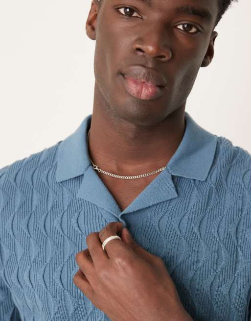 Abercrombie & Fitch short sleeve knit button-up polo in blue | ASOS