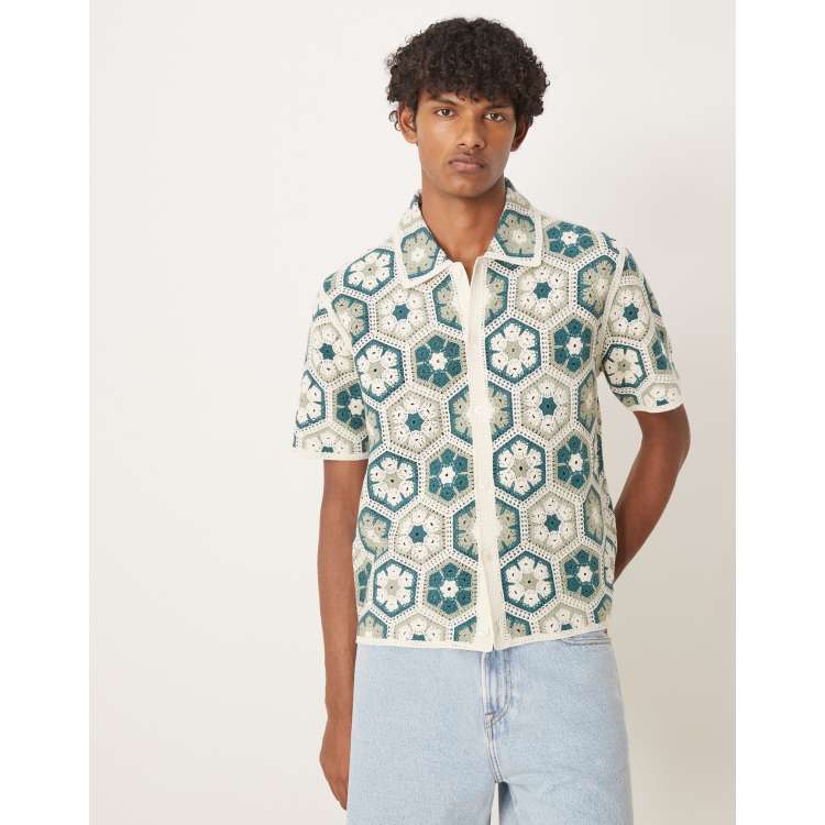Abercrombie & Fitch short sleeve knit citrus print polo in green