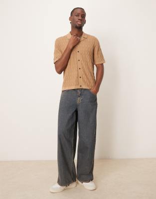 Abercrombie & Fitch Short Sleeve Knit Resort Button Through Polo In Brown